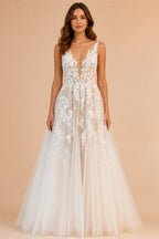 Custom A Line Backless Wedding Dress Featuring Beaded Lace Tulle