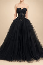 Black Lace Heavy Gothic Beading Wedding Dress Ballgown Corset Closure  ZP202