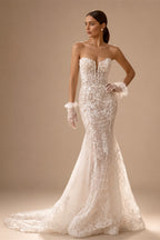 Sleeveless Mermaid Wedding Dress 2026 Sweetheart Lace Backless Bride Gown Princess BECHOYER RY147 Customized Vestido De Noiva