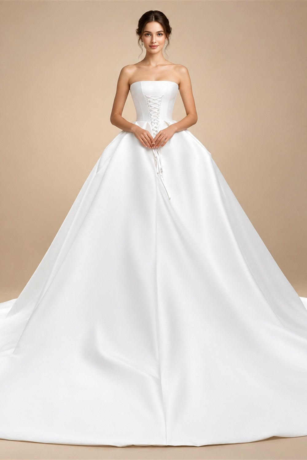 Luxury Sweetheart Satin Ball Gown Wedding Dress with Overskirt ZP185