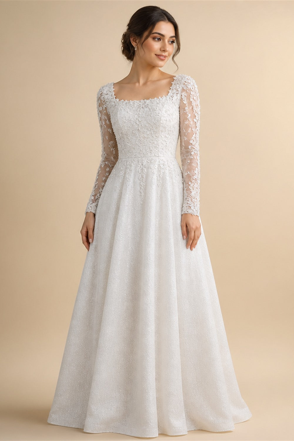 Mocaca Customized Luxury Sequins Lace Applique Ball Gown Wedding Dress Off Shoulder Appliques Long Sleeve Bridal Gown