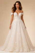 Custom Sleeveless Sweetheart A Line Wedding Dress With Lace Applique Train