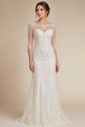 Princess Wedding Dress Customized Puff Sleeves Illusion Back Buttons Applique Sweep Train Vestido De Noiva Bridal Gown