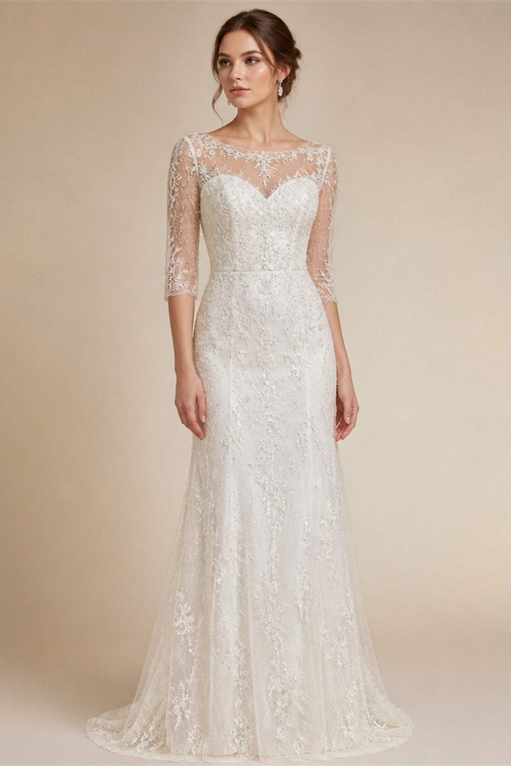 Princess Wedding Dress Customized Puff Sleeves Illusion Back Buttons Applique Sweep Train Vestido De Noiva Bridal Gown
