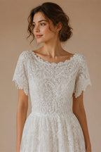 Off White Elegant Lace Pearl Embroidery Ball Gown Wedding Dress ZP168