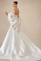 Ivory  Satin Mermaid Wedding Dress 3D Giant Rose Floral With Veil  ZP034