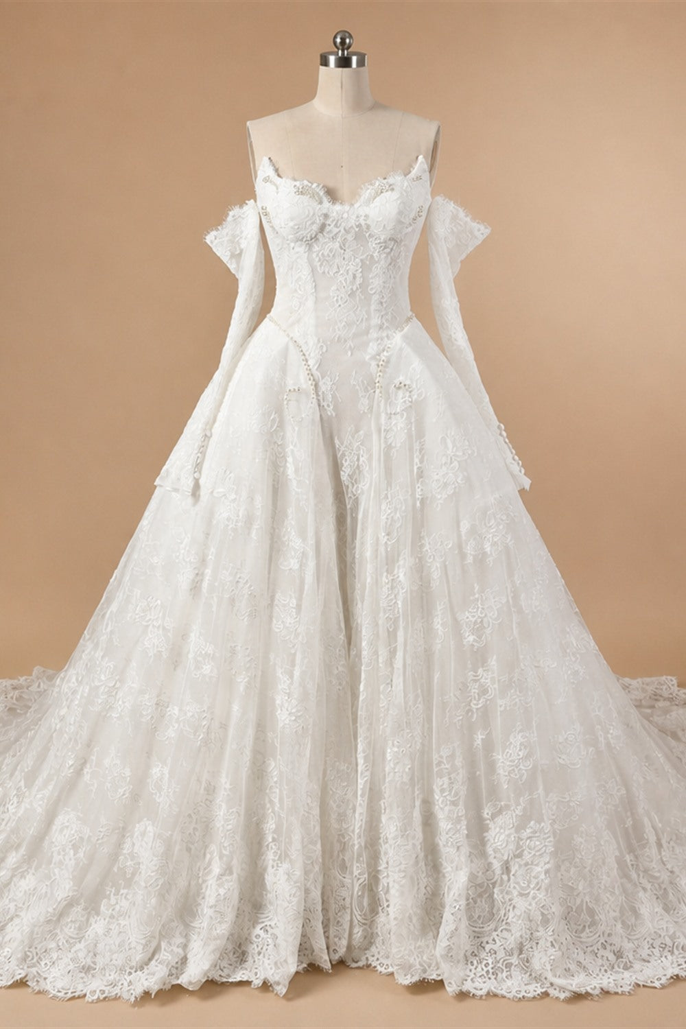 Off White Luxury Ball Gown Wedding Dress Beaded With Veil ZP035
