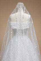 Luxury White Off-the-Shoulder Train Wedding Dress with Veil ZP153