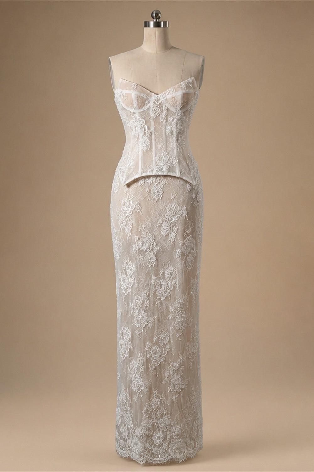 White Strapless Corset Lace Up Back Sheath Wedding Dress ZP006