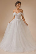 Elegant White Crepe Satin Spaghetti Strap A Line Wedding Dress