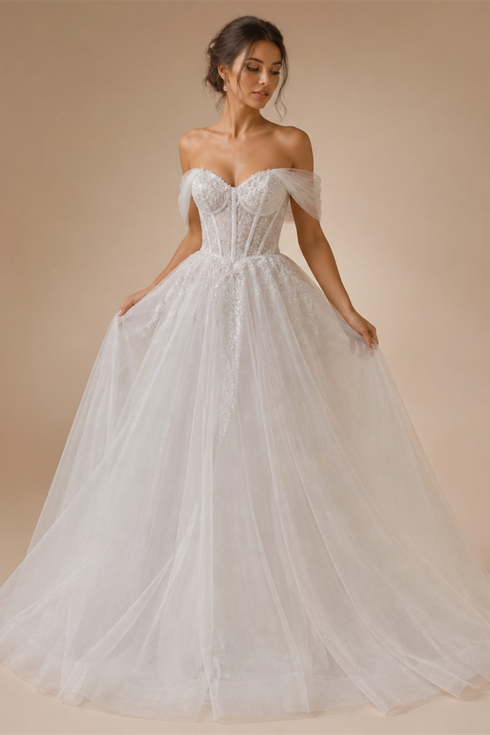 Elegant White Crepe Satin Spaghetti Strap A Line Wedding Dress