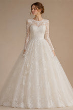 White Lace and Tulle Ball Gown Wedding Dress Off the Shoulder Beaded Bridal Dress ZP013