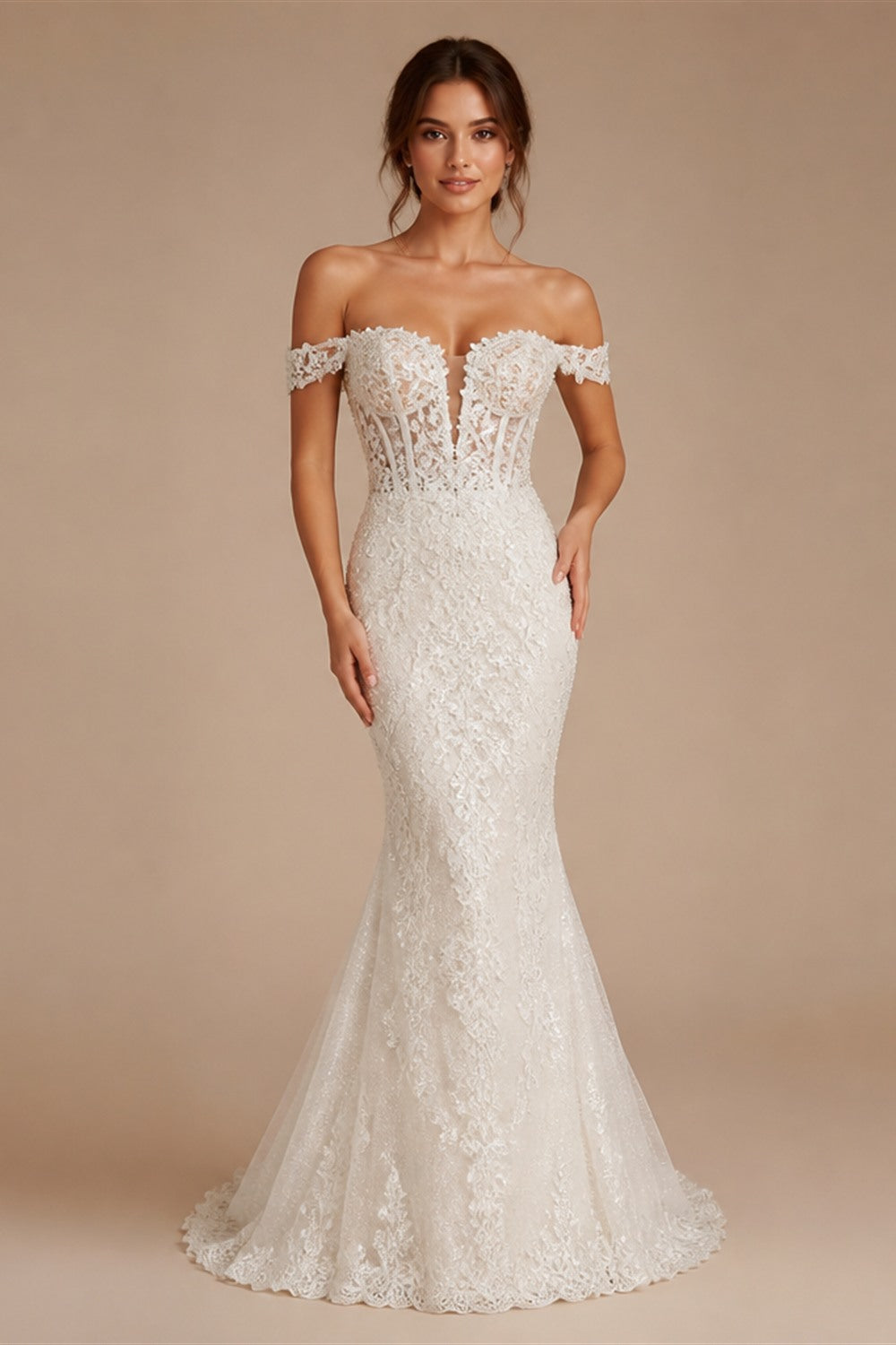 Luxury Custom A Line Wedding Dress Long Sleeve Lace Applique Chapel Train