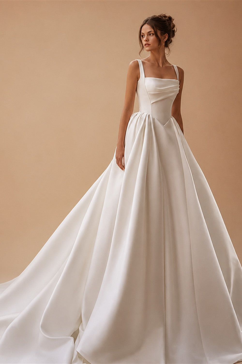 Smileven Spaghetti Strap Satin Wedding Dress A Line Bride Gown Boat Neck Princess Vestido De Novia Wedding Gowns Customized