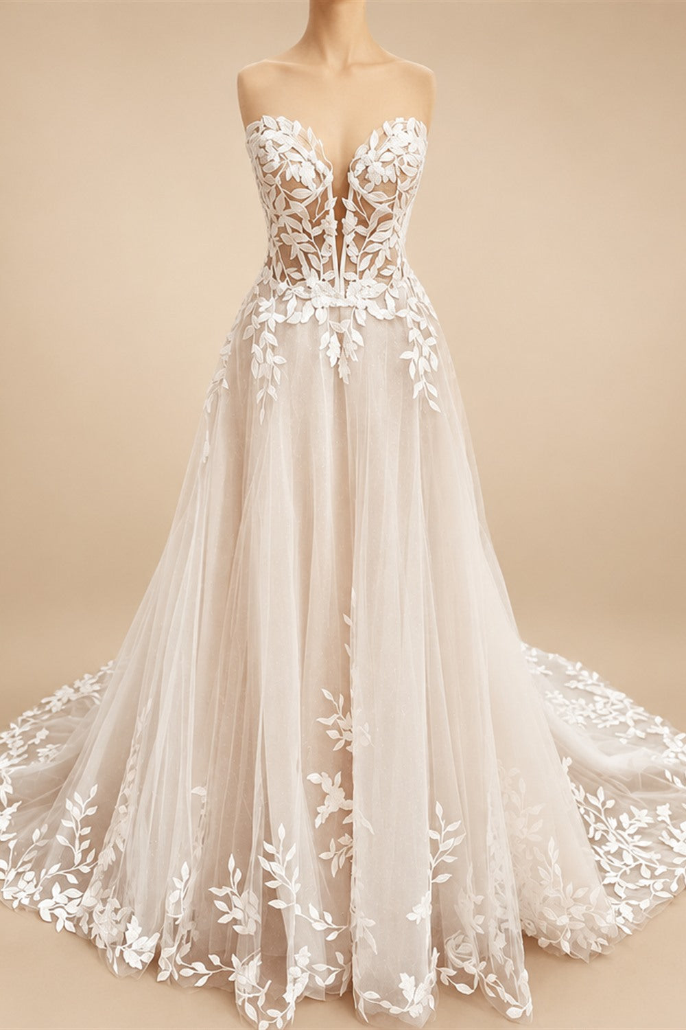 Custom Sweetheart A Line Wedding Dress With Glitter Lace Applique