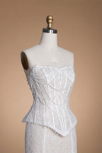 White Nude  Mermaid Wedding Dress Beaded Chain Detailing With Lace Train  ZP039