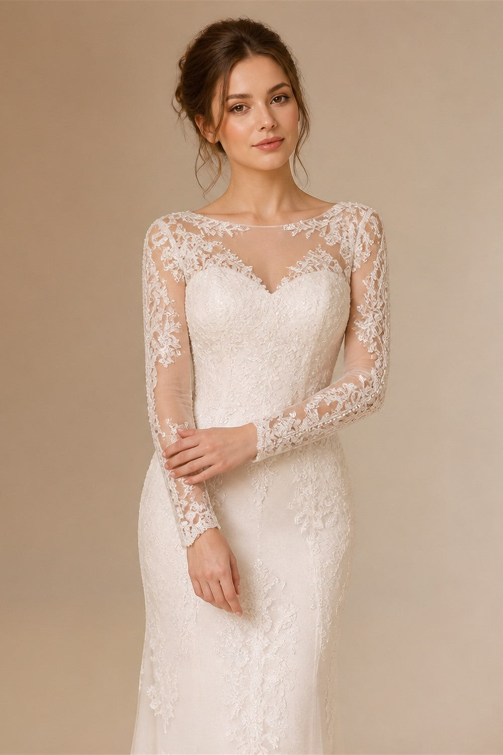 Semor Exquisite Lace High Neck Full Sleeve Wedding Dress Customized 2026 Trumpet Lace Applique Long Robe De Mariée Sweep Train