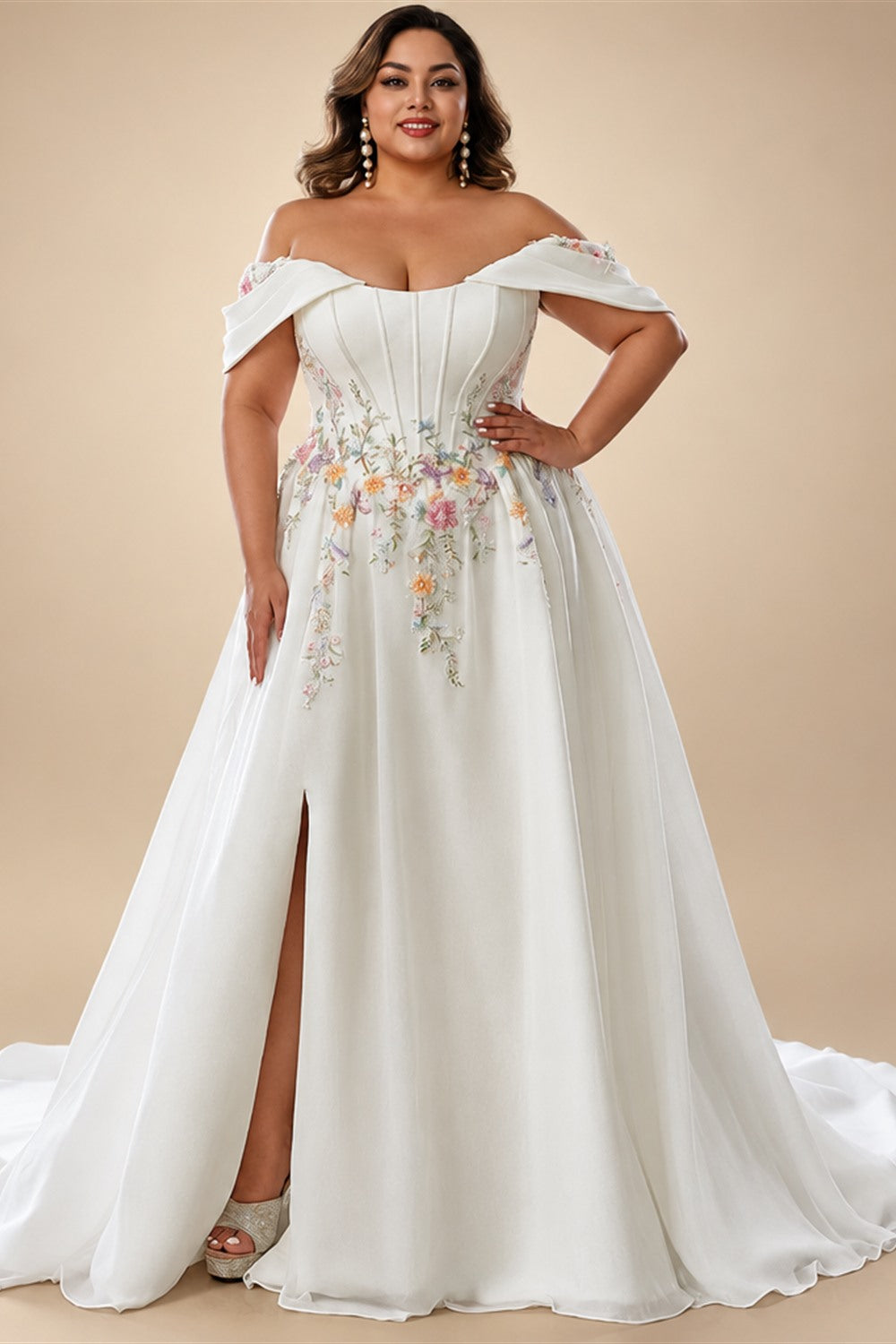 Custom Made Plus Size Strapless Wedding Gown With Lace Appliques