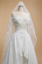 Luxury White Off-the-Shoulder Train Wedding Dress with Veil ZP153