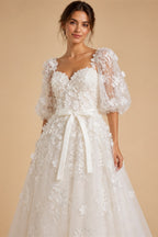 White 3D Floral Applique Sweetheart Ball Gown Wedding Dress ZP007