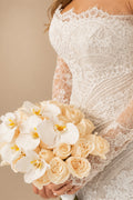 White Beaded Lace Bridal Gown with Off Shoulder Long Sleeves ZP203
