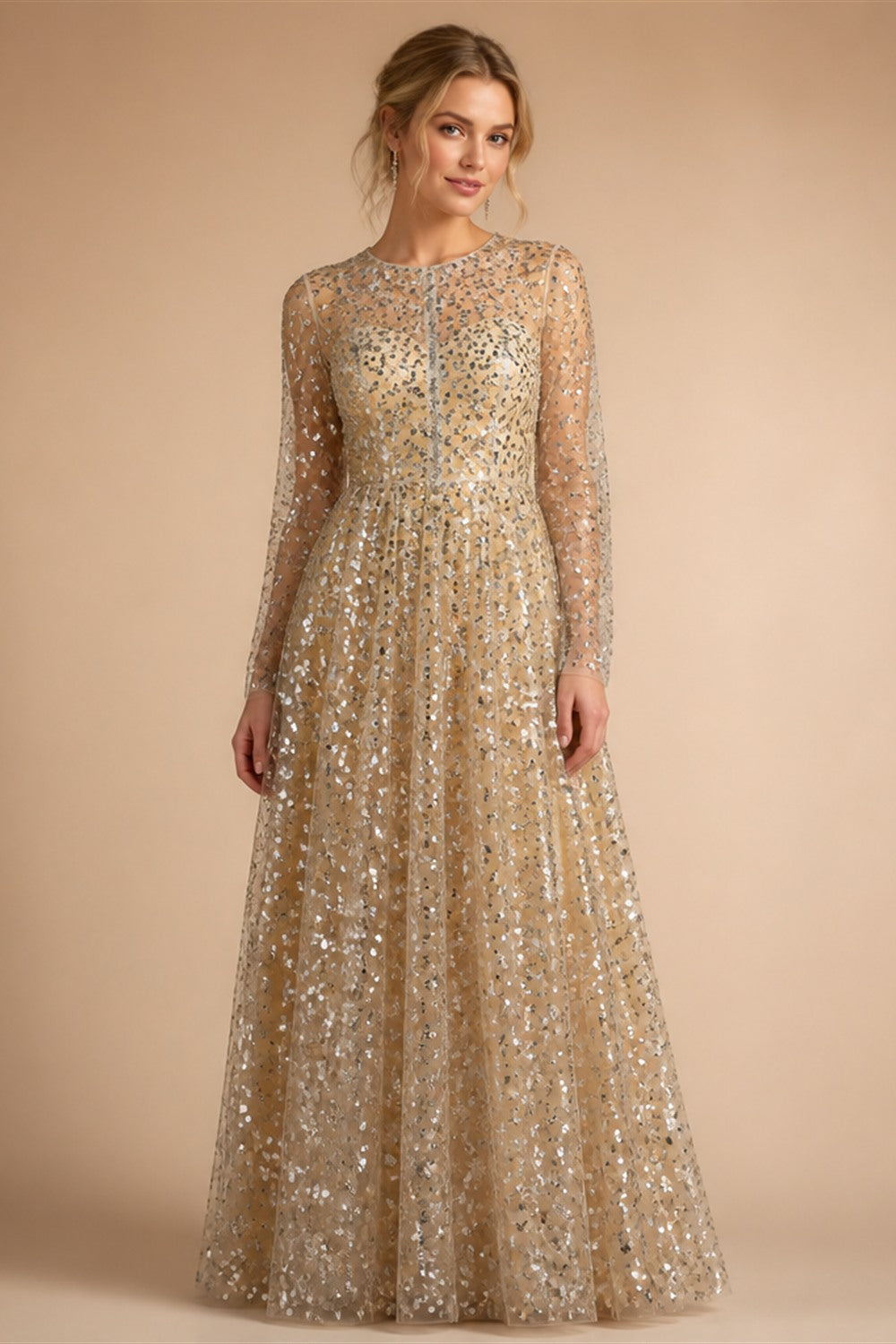 Mordern V- Neck Sequins Wedding Dresses Long Sleeves Floor Length Backless Bridal Gowns Robe De Marié