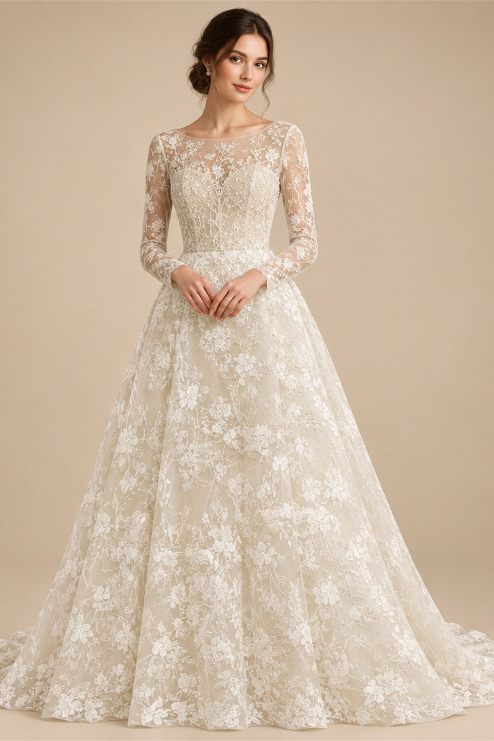 Beach Sexy Boho Wedding Dresses A-Line One Shoulder Long Sleeve Sweep / Brush Train Lace Bridal Gowns With Split Front