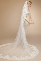Customized Long Mantilla Veil with Eyelash Lace, 2.5m/3m Ivory Veil with Hidden Comb, Chantilly Eyelash Lace Wedding Veil