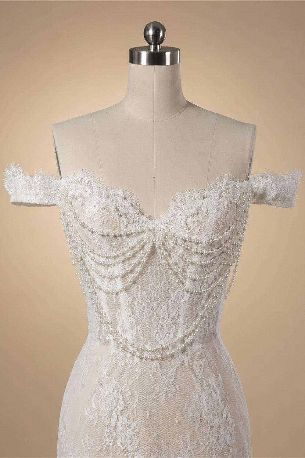 Opulent Ivory Off-the-Shoulder Beaded Lace Tulle Ball Gown Wedding Dress ZP127