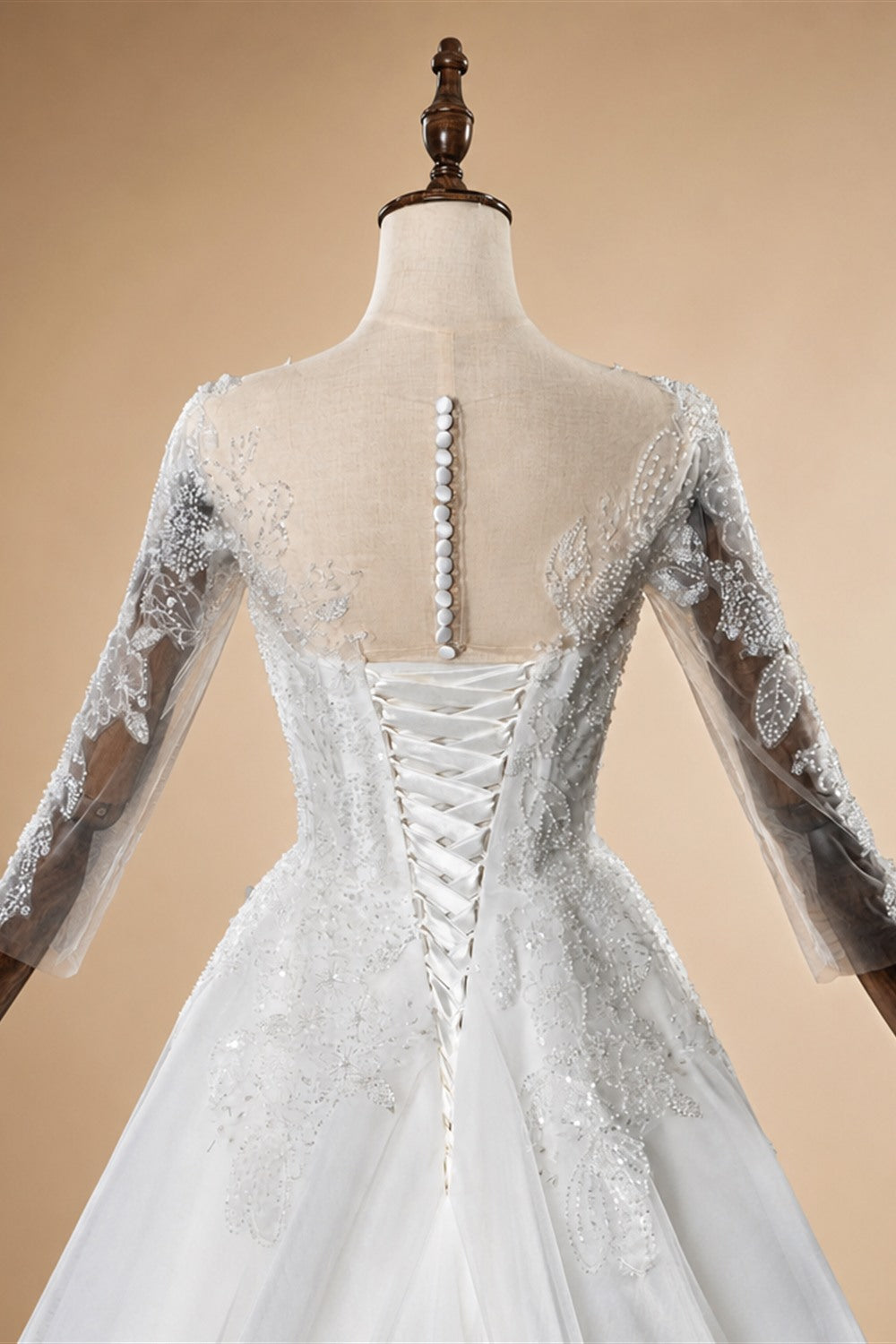 Glamorous White Illusion Neck Lace & Tulle Wedding Dress with Cathedral Train ZP063