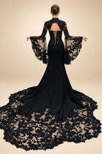 Black Luxury Gothic  Wedding Dress Sheer Lace Mermaid  ZP200