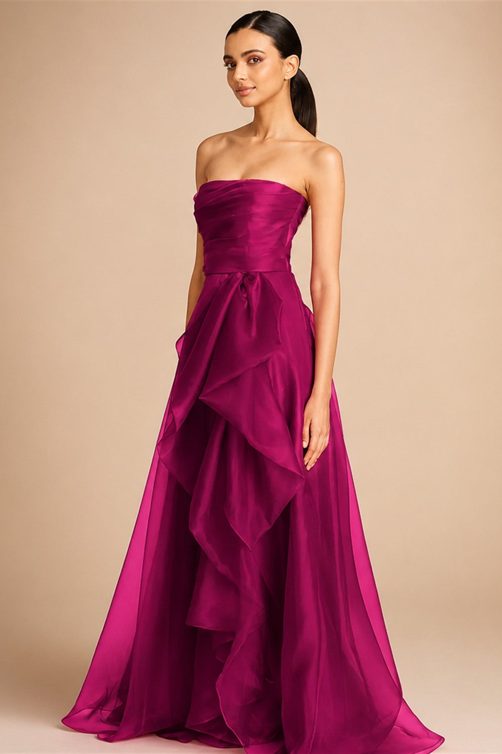Navy Blue Organza فساتين السهرة Sexy Side Split Sleeveless Vestidos De Noche Strapless A-line Prom Dress Customized