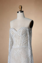 White Boho Romantic Lace Mermaid Wedding Dress Beaded Sequins With Lace Train ZP038