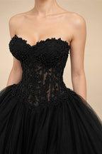 Black Lace Heavy Gothic Beading Wedding Dress Ballgown Corset Closure  ZP202