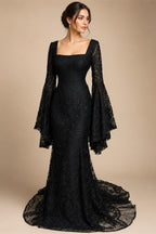 Boho Long Batwing Sleeves Lace Wedding Dress Drop Ship Customized Mermaid Rustic Beach 2026 Square Neck Open Back Bridal Gowns
