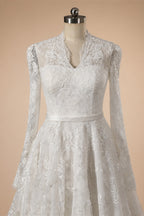 Elegant Printed Lace High Neck Wedding Dress with Train ZP171