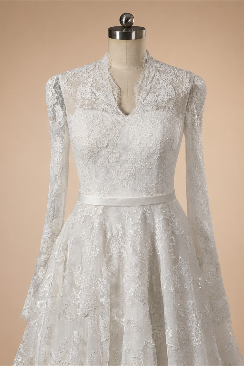 Elegant Printed Lace High Neck Wedding Dress with Train ZP171