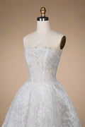White Corset Strapless Lace Applique Tulle Bridal Ball Gown Wedding Dress ZP008