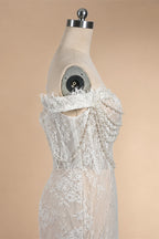 Opulent Ivory Off-the-Shoulder Beaded Lace Tulle Ball Gown Wedding Dress ZP127