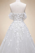 White 3D Floral Applique Sweetheart Ball Gown Wedding Dress ZP007