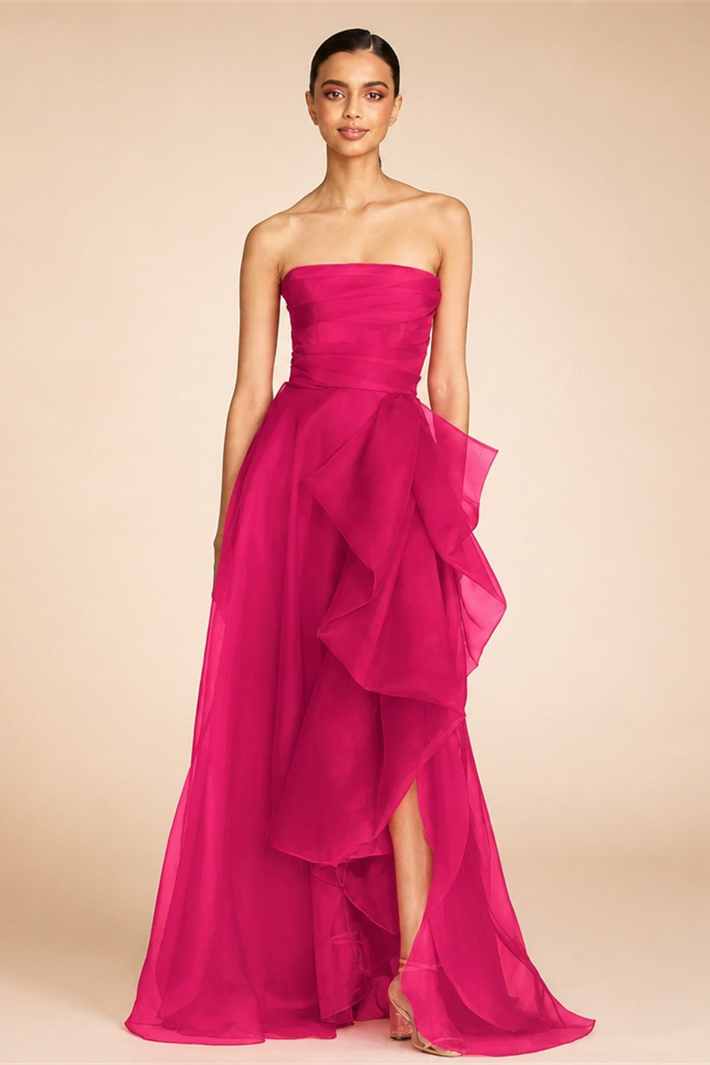 Navy Blue Organza فساتين السهرة Sexy Side Split Sleeveless Vestidos De Noche Strapless A-line Prom Dress Customized