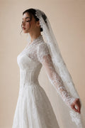 Romantic White Lace Long Sleeve A-Line Wedding Dress with Veil ZP109