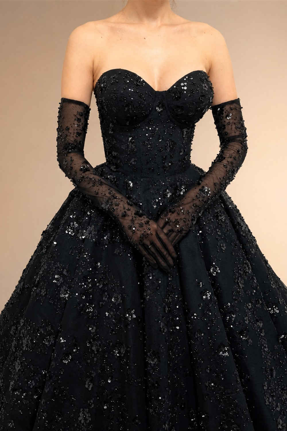 Black Luxury Gothic Sequin Ballgown Tulle Wedding Dress  ZP030