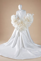 Ivory  Romantic A-Line Satin Wedding Dress 3D Rose Floral With Veil  ZP033