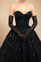 Black Luxury Gothic Sequin Ballgown Tulle Wedding Dress  ZP030
