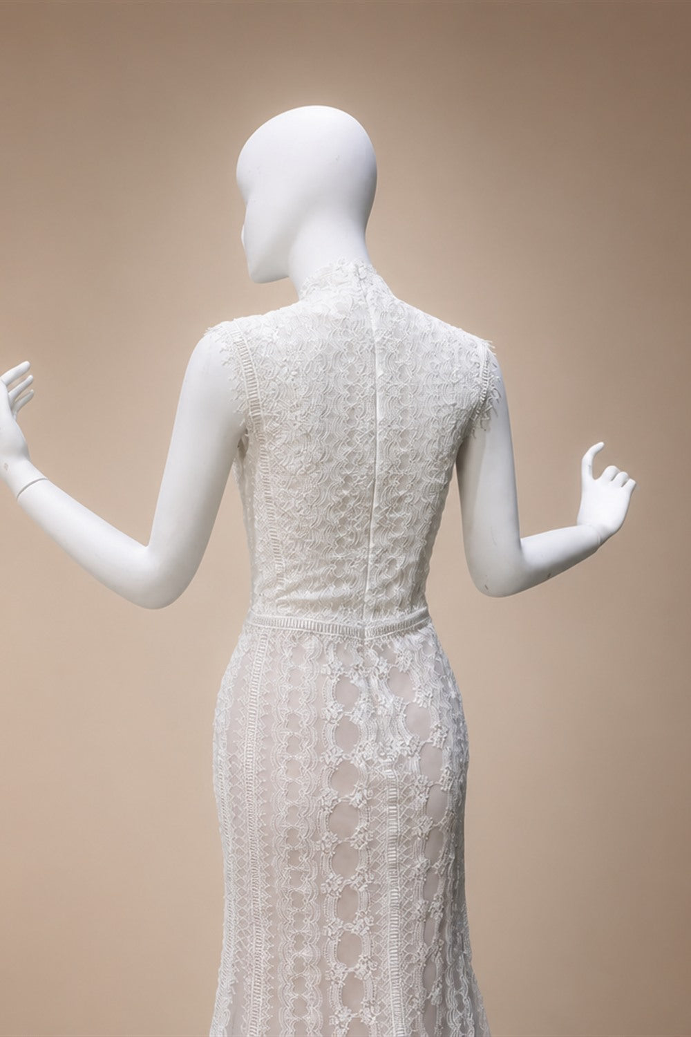 Elegant Ivory High Neck Sheer Lace Long Sleeves Mermaid Wedding Dress with Veil ZP085
