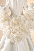 Ivory  Romantic A-Line Satin Wedding Dress 3D Rose Floral With Veil  ZP033