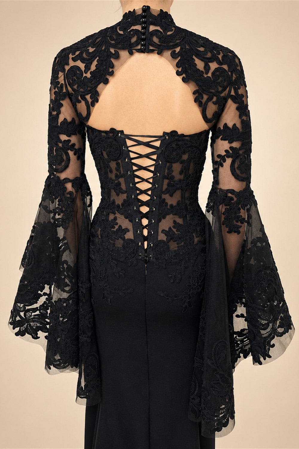 Black Luxury Gothic  Wedding Dress Sheer Lace Mermaid  ZP200