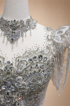 Luxury Satin Ivory Ball Gown with Silver Floral Embroidery Wedding Dress ZP165