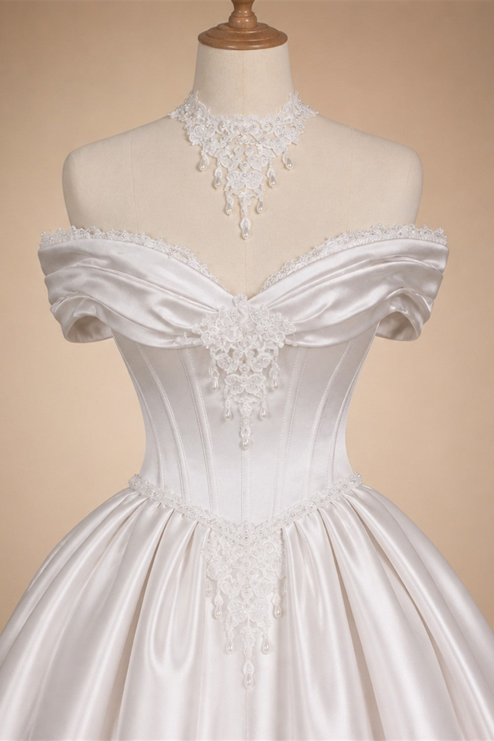 Off the Shoulder White Satin Ball Gown Flower Girl Dress with Long Cathedral Train ZP017
